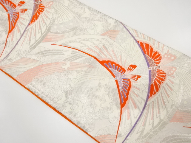 JAPANESE KIMONO / ANTIQUE FUKURO OBI / WOVEN BUTTERFLY